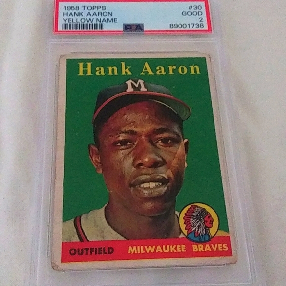 VINTAGE TOPPS BASEBALL CARD Other - VINTAGE HANK AARON (Yellow Name) 1958 Topps #30, PSA-2-GOOD